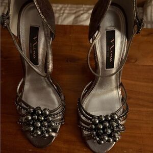 Nina Women's Silver Strappy Heels